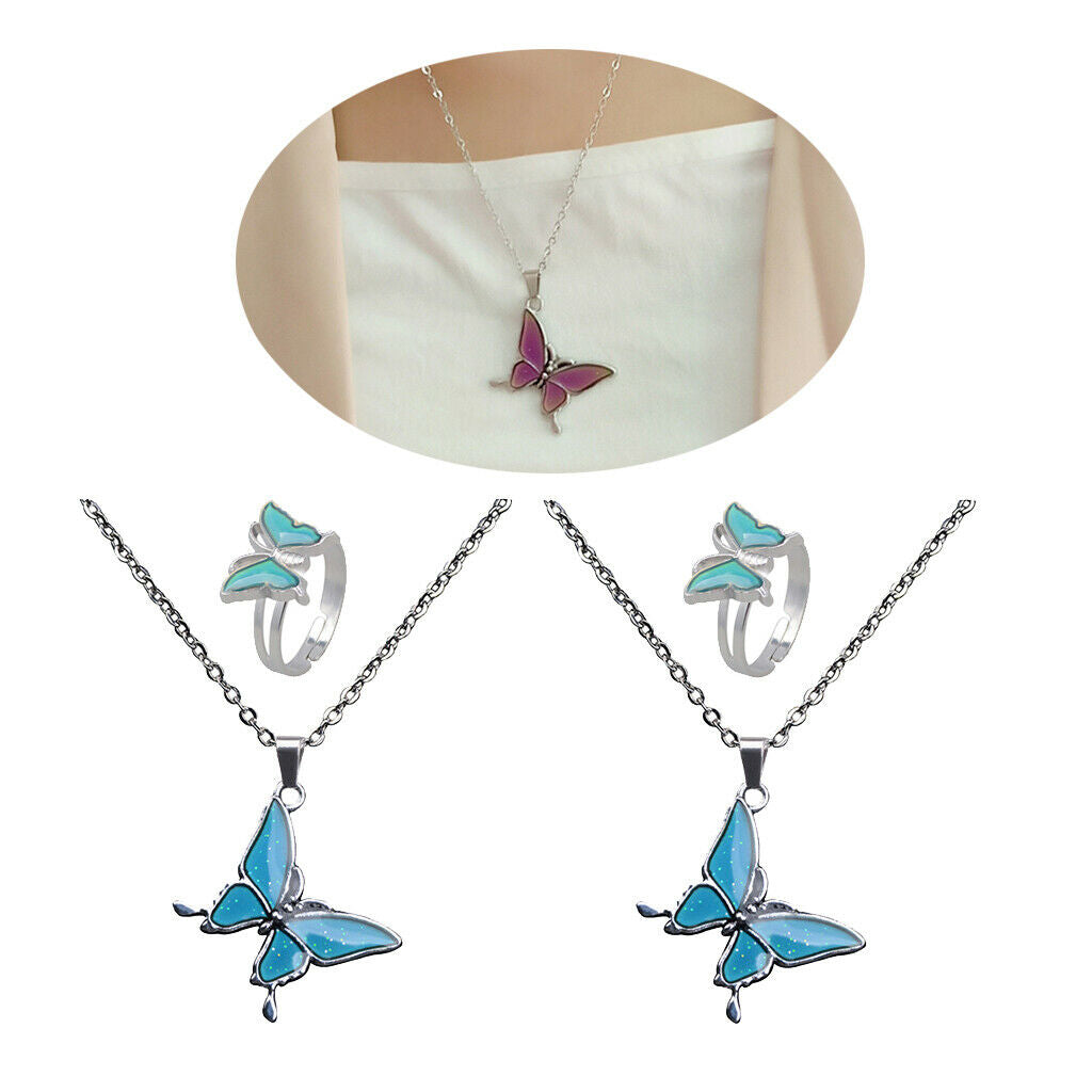 2 Pieces Color Change Mood Emotion Necklace Changeable Jewelry Set Gifts