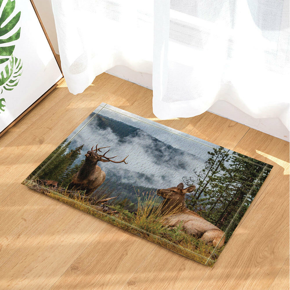 Wild Elk in the Rocky Mountains Bathroom Rug Non-Slip Floor Door Mat 16x24"