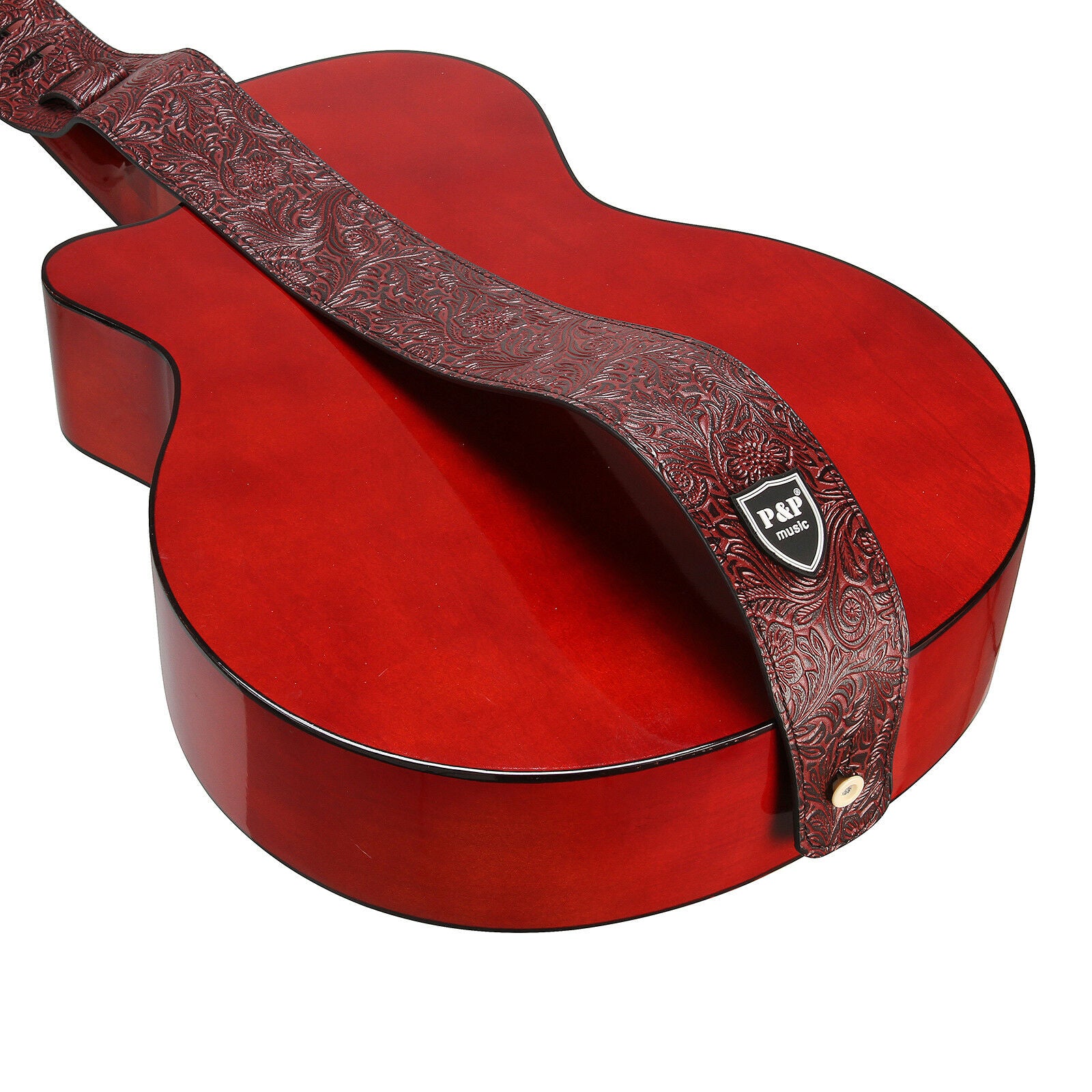 Pu Leather Guitar Strap Embossed for Acoustic Electric Bass Guitar Adjustable