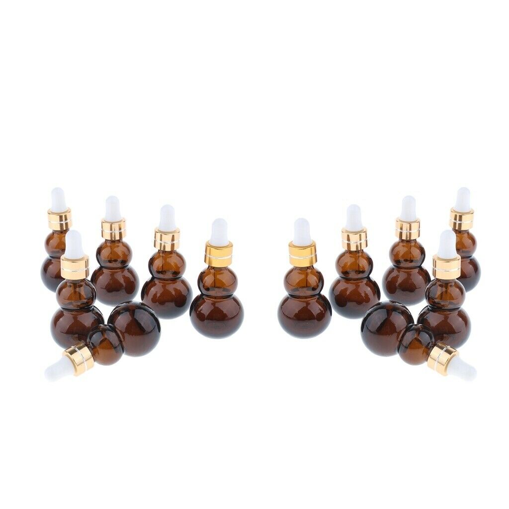 12Pcs Gourd Shaped Amber Glass Bottles for Essential Oil w/Glass Eye Dropper