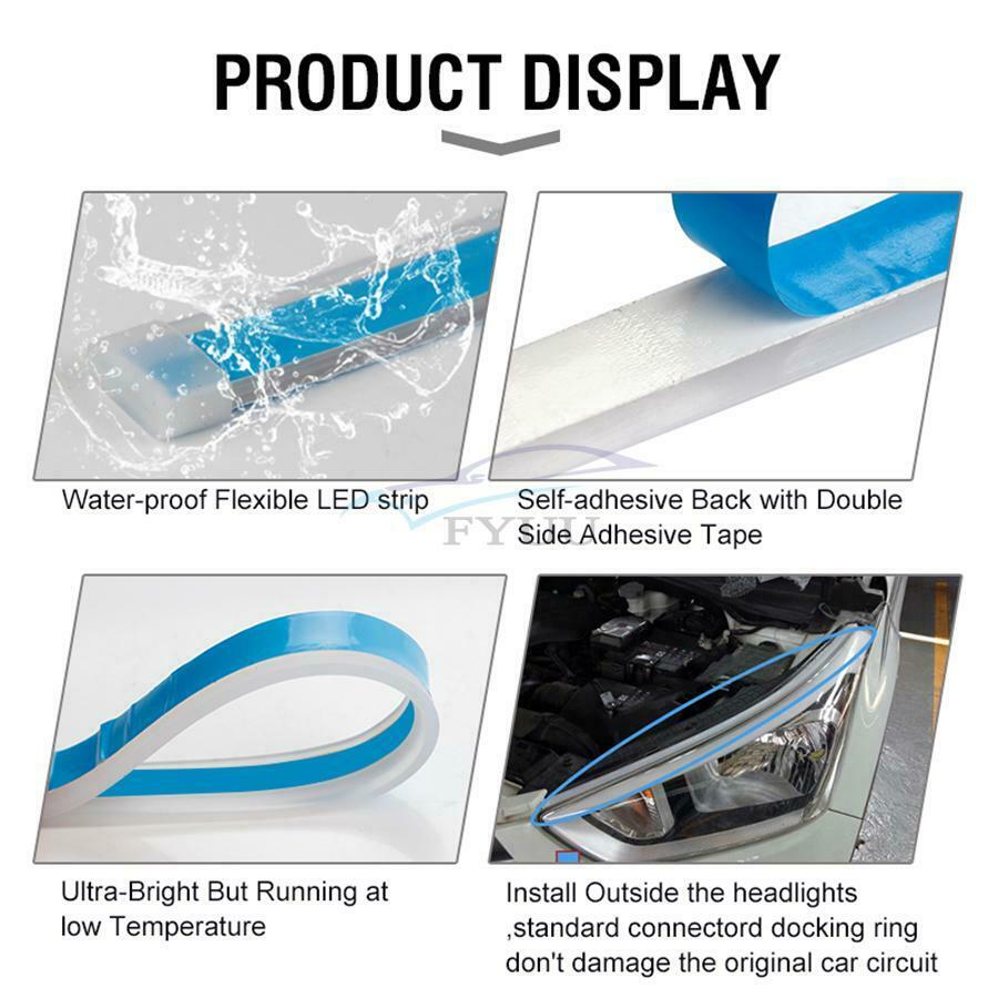 2× 12V RGB Waterproof Universal Car Styling DRL Flexible Soft LED Strip Light