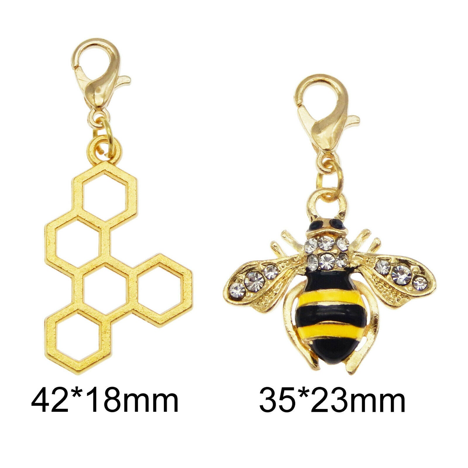 12PCS Alloy Honeycomb Enamel Charm Bee Rhinestone Pendant Lobster Clasp Jewelry