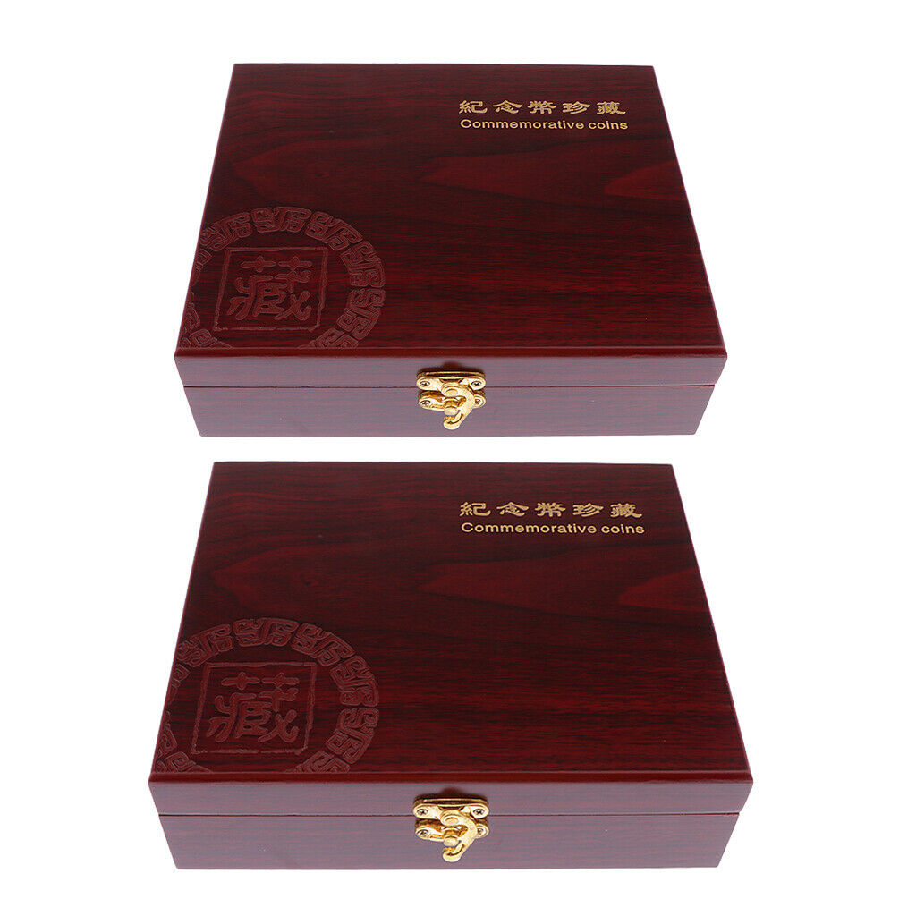 2pcs Wood Commemorative Coin Box Storage 30 Grids Case Container 46mm Sized