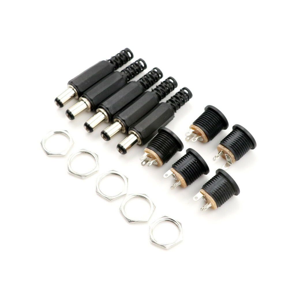 10x 5.5mm*2.1mm Male DC Power Plug Connector Screw Lock Female Panel Sock.l8