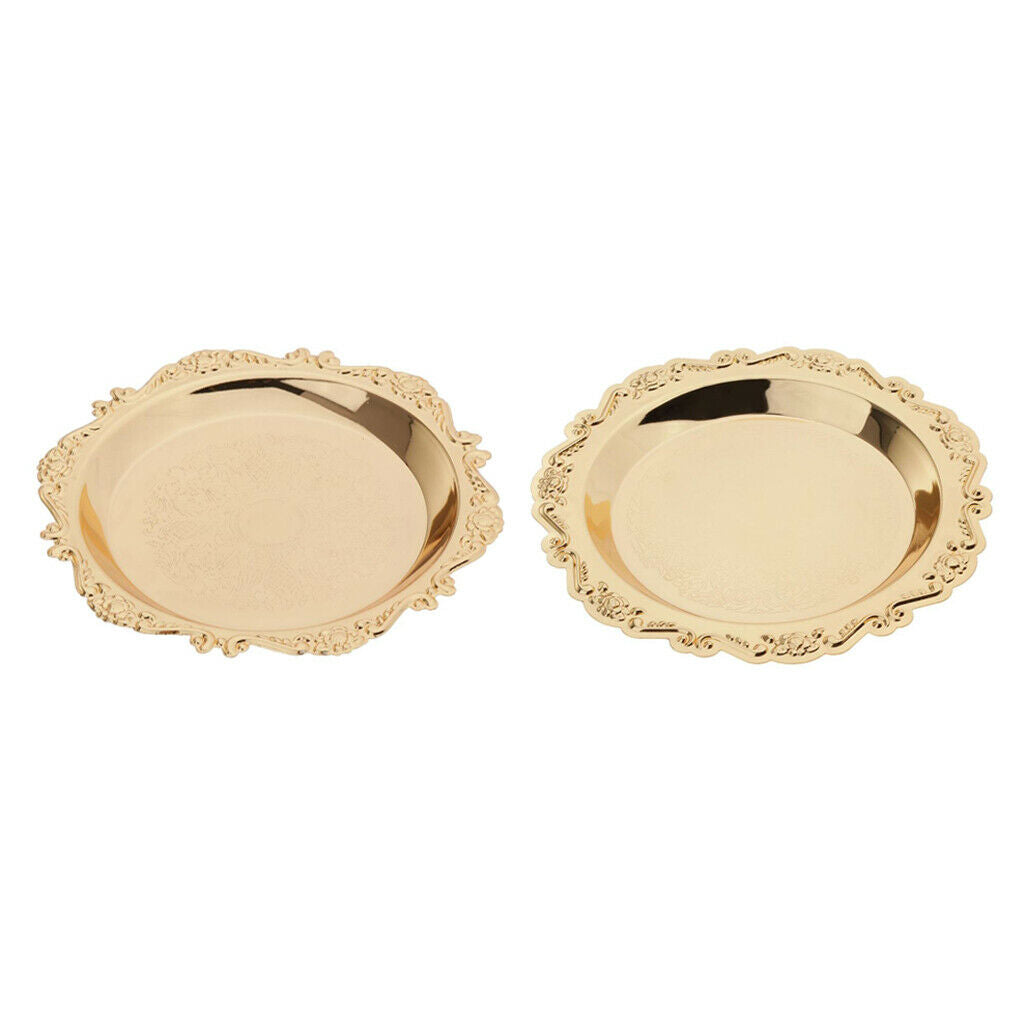 2pcs Golden Plates Fruits Holder Platter Curtley for Party Home Gathering
