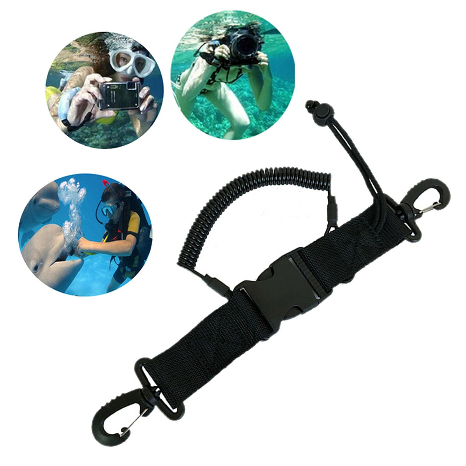 Scuba Diving Dive Snappy Coil Lanyard Camera Webbing Rope Equipment Gear