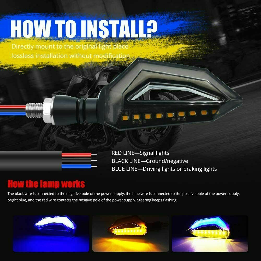 Motorcycle Turn Signal LED Amber Blue Indicator Light Blinker Lamp Universal 12V