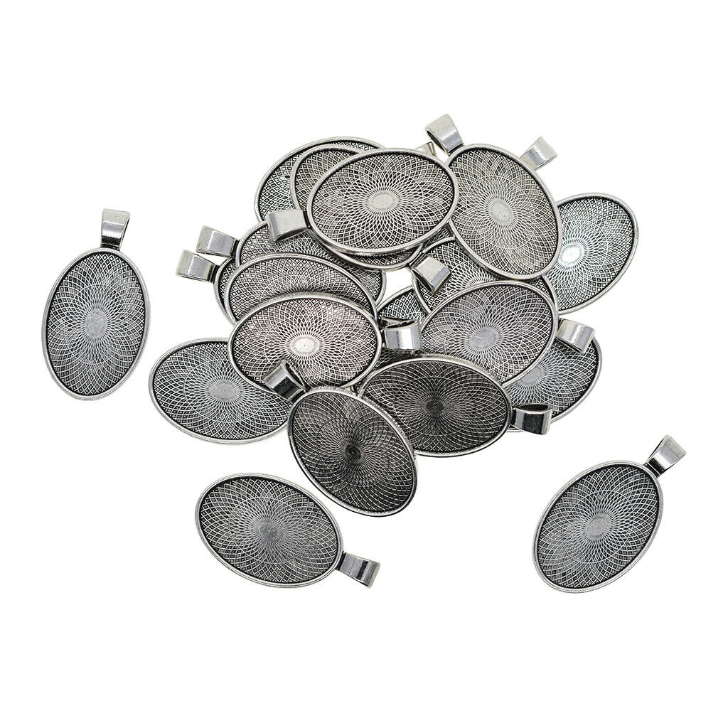 20pcs Blank Bezel Cameo Cabochon Pendant Settings Jewelry Trays 37x21mm Oval