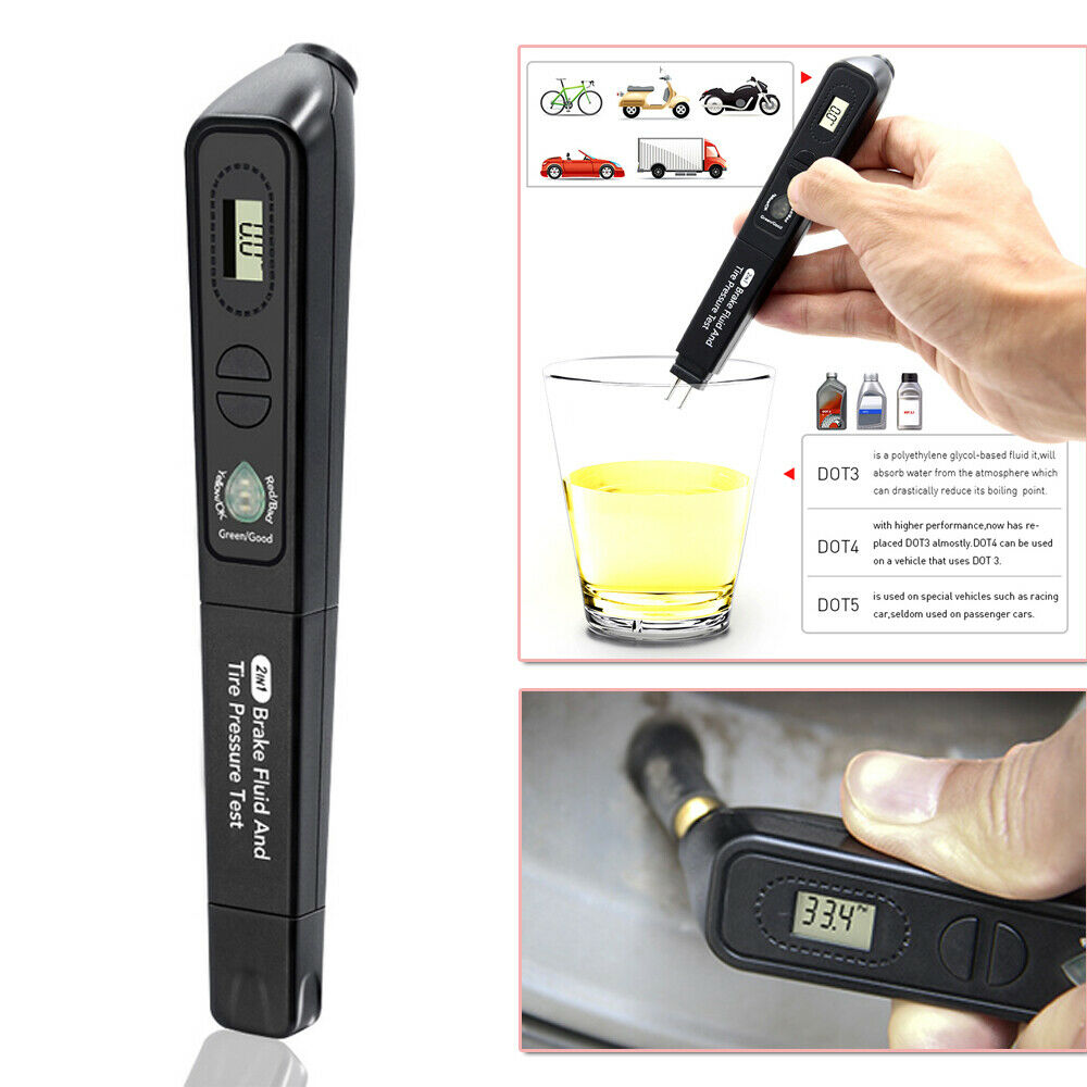 Brake fluidand Liquid Tester Pen With 5 LED Tire Pressure Test 2 IN 1 LCD Safety