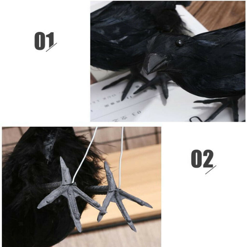 Lifelike Black Foam Halloween Crow Bird Statue Photo Props Tree Ornament
