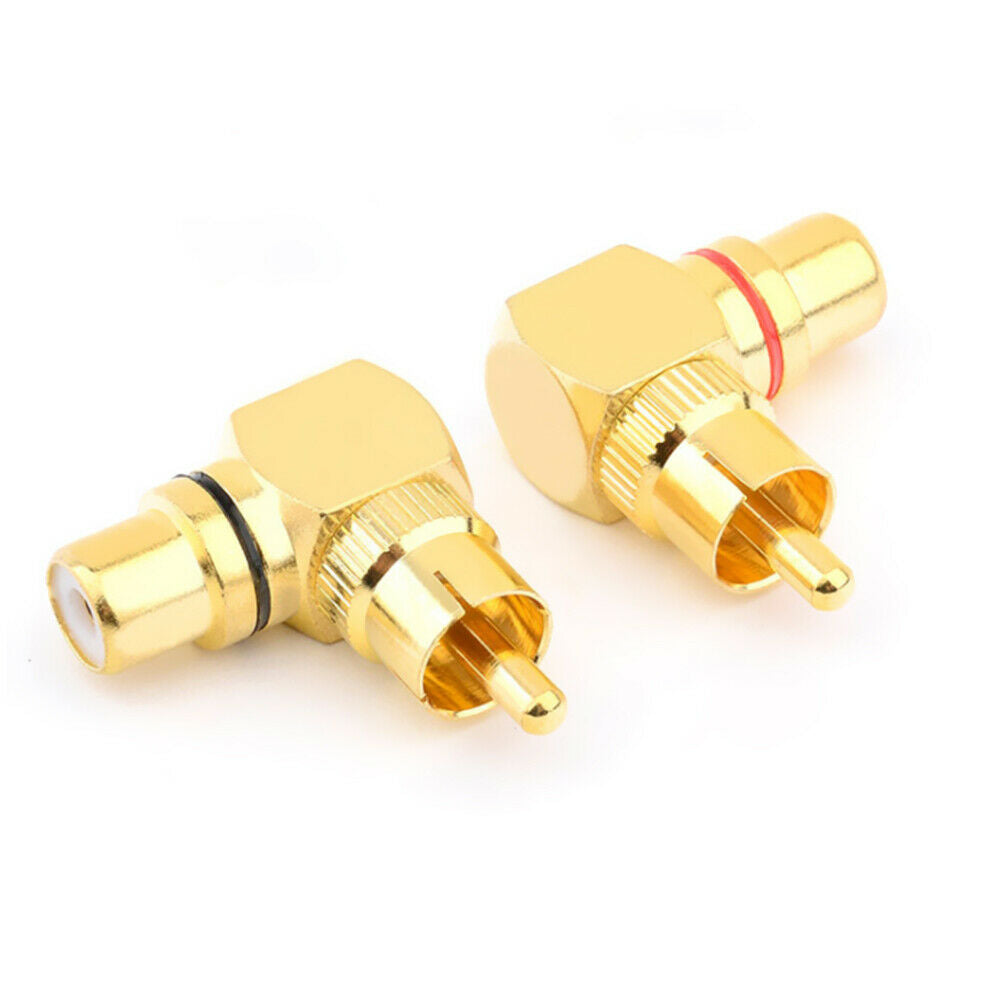 2Pcs RCA Right Angle Male to Female Connector Plug Adapter Audio Phono Adapters