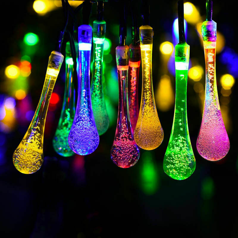 20 LED Raindrop Teardrop Bulb Solar Power String Fairy Lights for Outdoor Garden