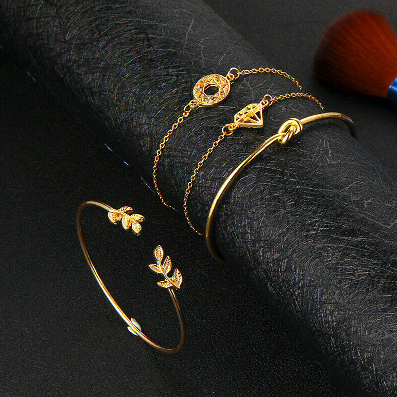 4Pcs/Set Fashion Bohemia Leaf Link Chain Charm Bracelet Women  Bracelets .l8