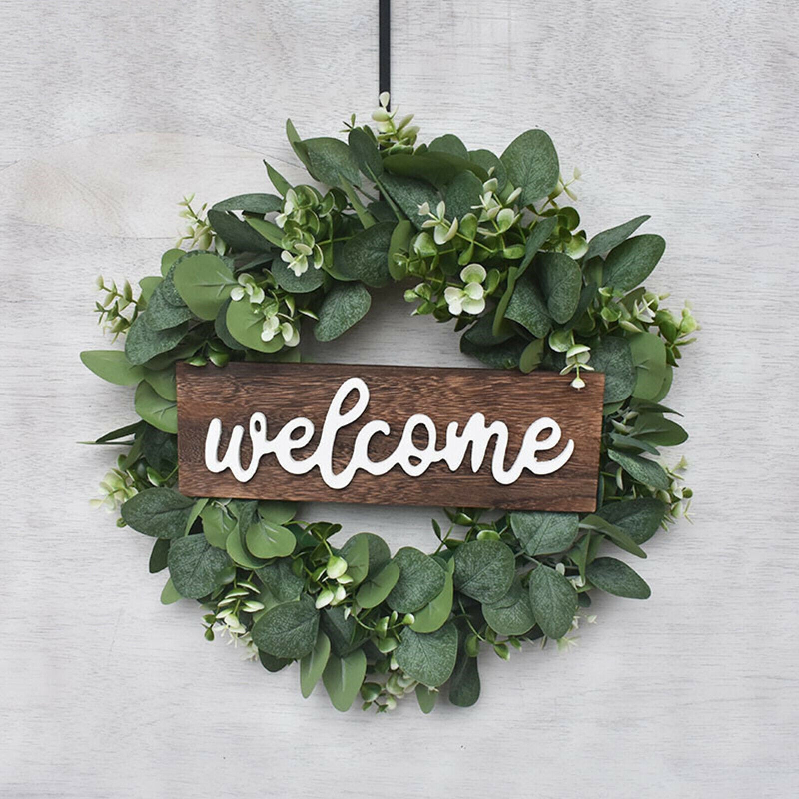 13'' Welcone Sign Greenery Wreath Eucalyptus Leaves Home Door Wall Hanging