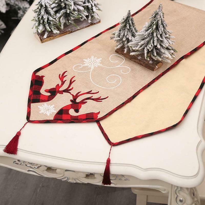 Christmas Elk Deer Table Runners Holiday Farmhouse Non-Slip Burlap Table Runner