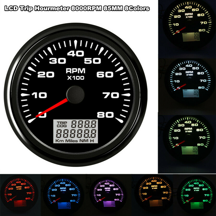 Digital 85mm Tachometer 8K RPM Vessel tacho Gauge +Hourmeter Rev Counter Truck