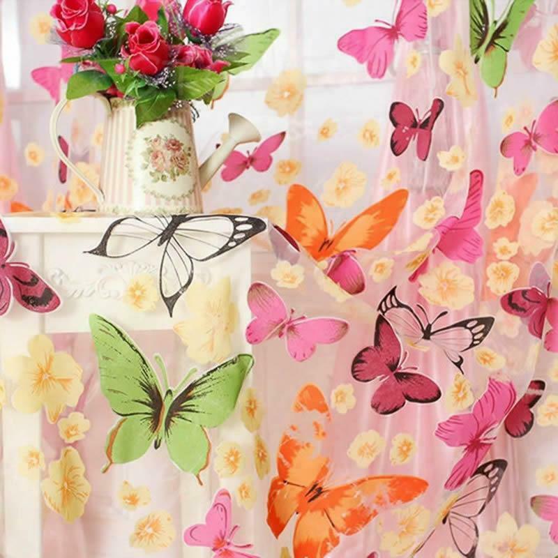 New Butterfly Print Sheer Curtain Panel Window Balcony Tulle Room Divider