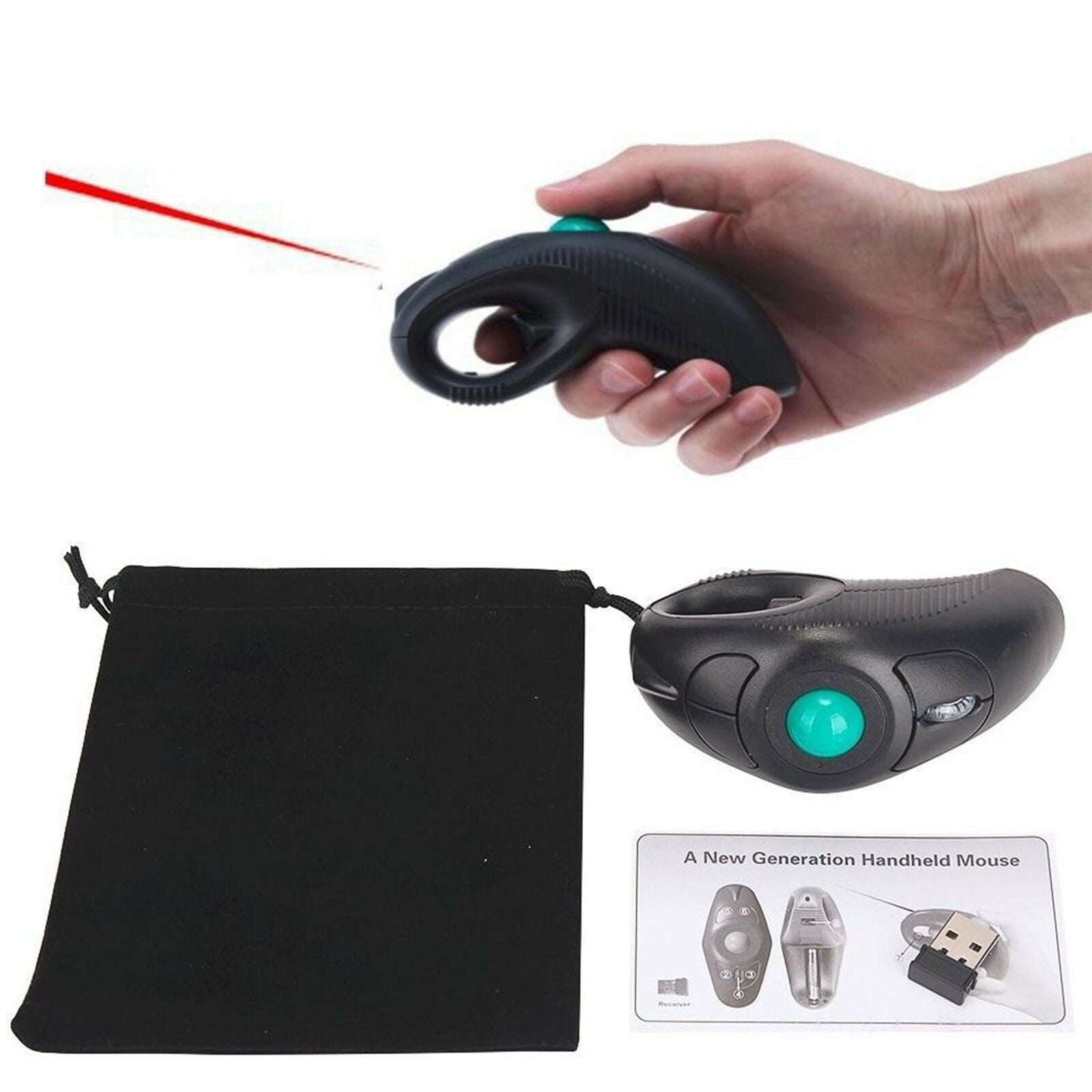 USB Wireless PC Laptop Finger Hand Held Optical Trackball Mouse Mice 2.4GHz