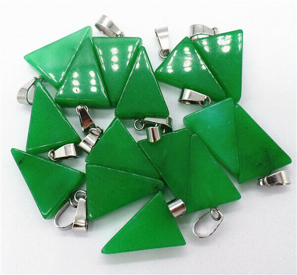 100Pcs 20x15x6mm Wholesale Green Malay Jade Triangle Pendant Bead HH8215