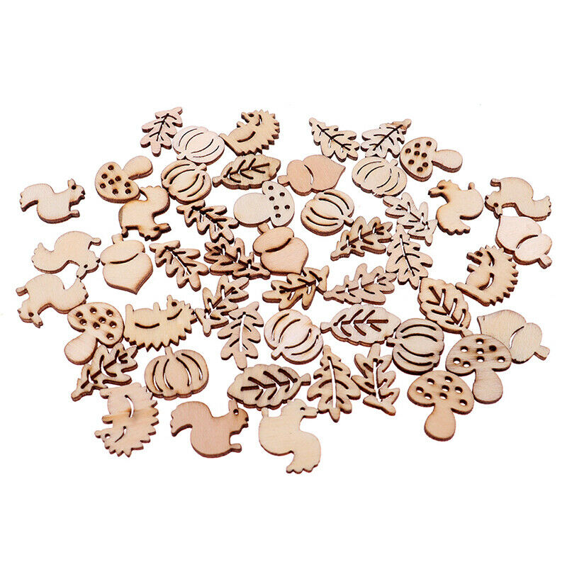 50x Mixed Wooden Craft Squirrel Leaves Mushroom Shape Hedgehog Decoration.l8