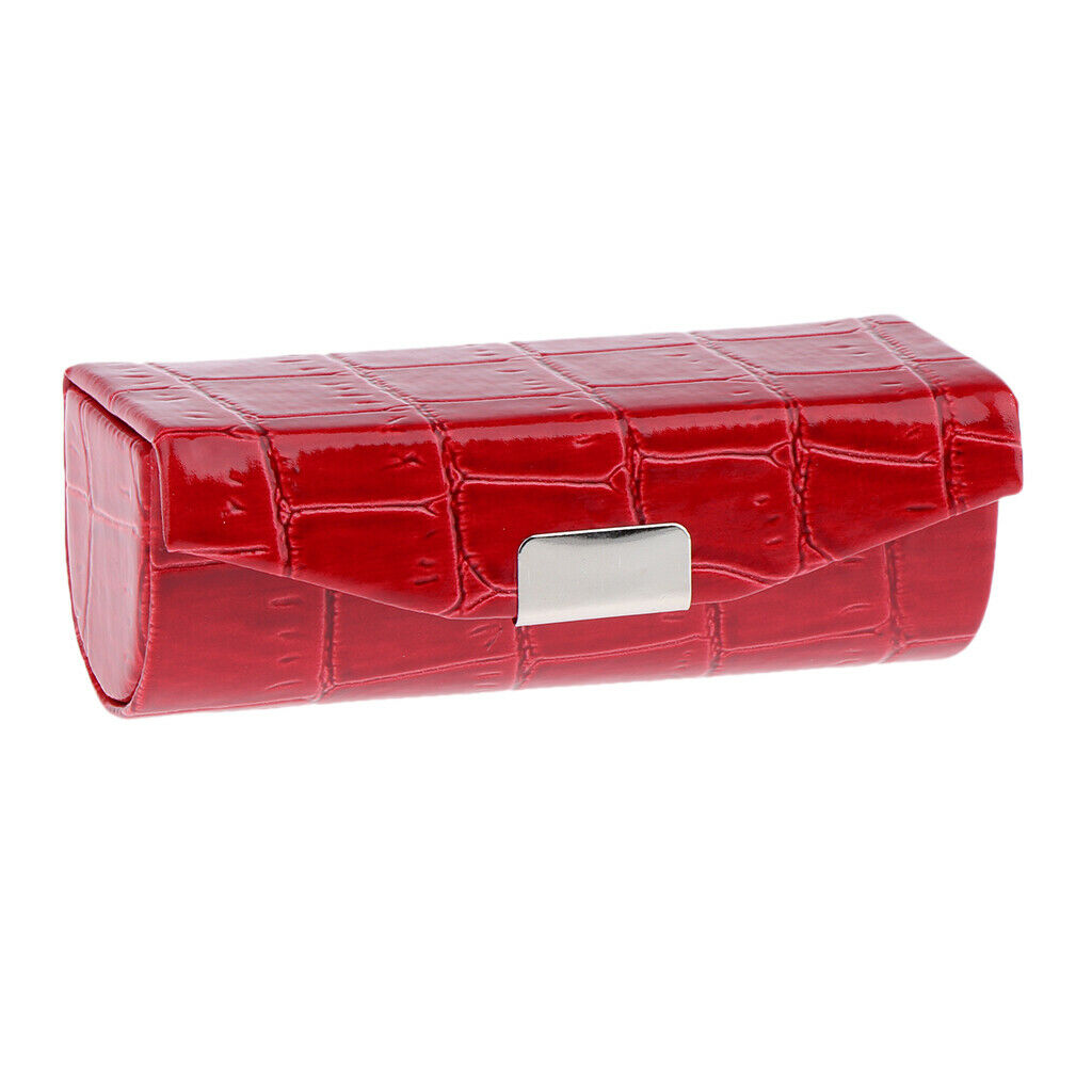 2x Leather Lipstick Case Holder Storage Box with Mirror for Purse Black/Red