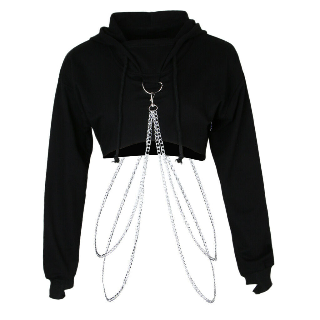 2X Women Metal Chain Hoodie Casual Sports Hooded Pullover Tops Sweatshirt L