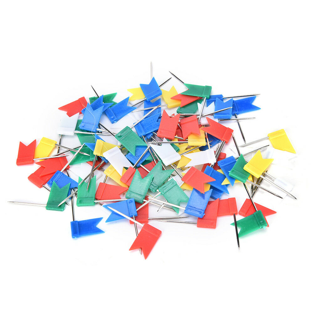 50X Flag Marker Shape Map Pins Cork Notice Board Push Pin Assorted Offic.l8