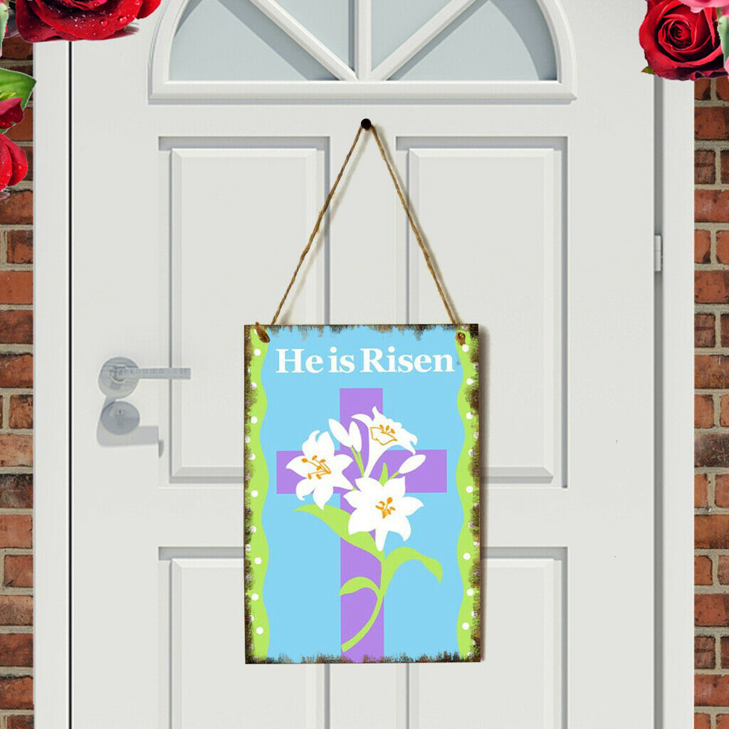 Easter Hanging Sign Ornament Bunny Plaque w/ String Door Home Decor Cross