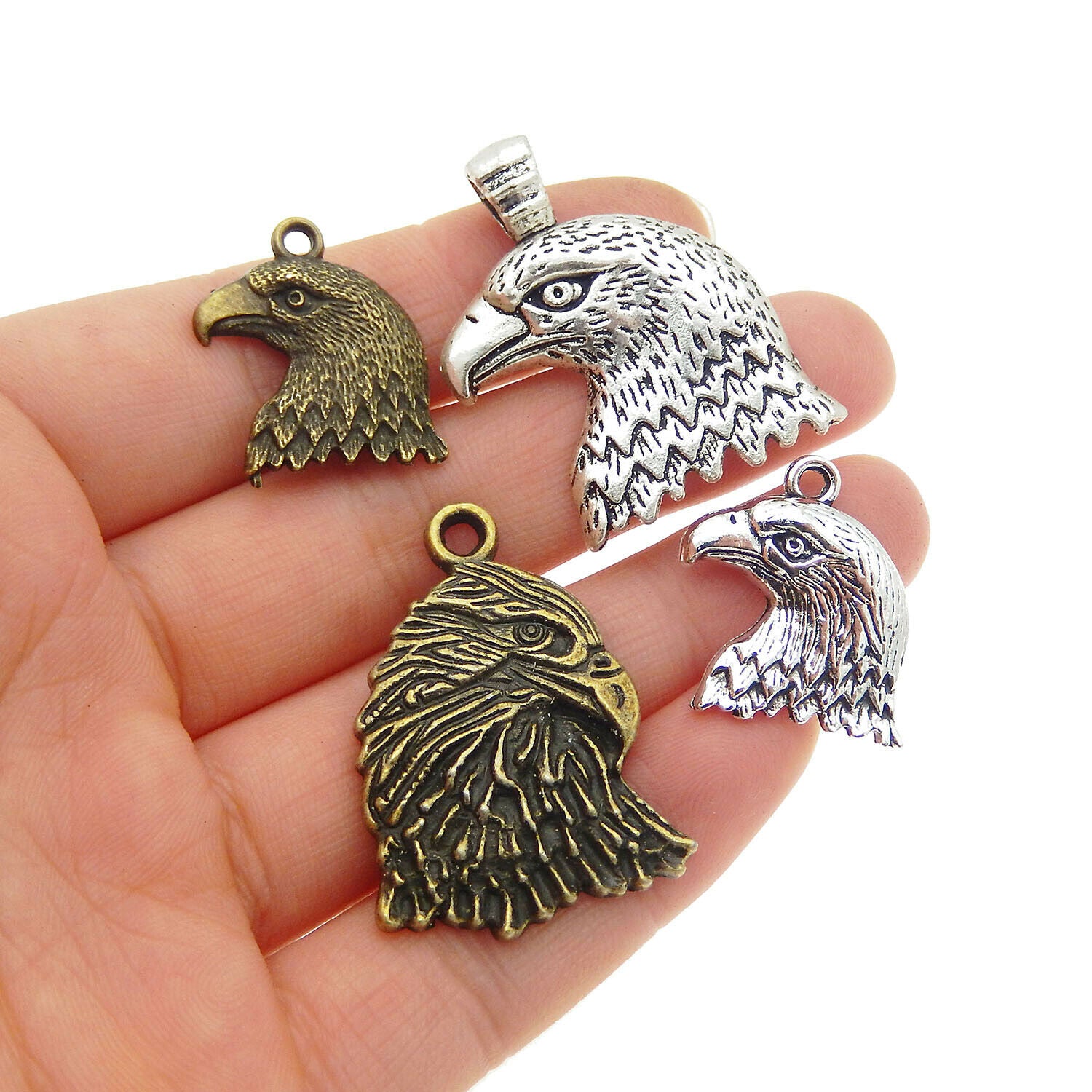 8 pcs Antiqued Style Mixed Eagle Head Charm Multi-size Necklace Pendant #53476