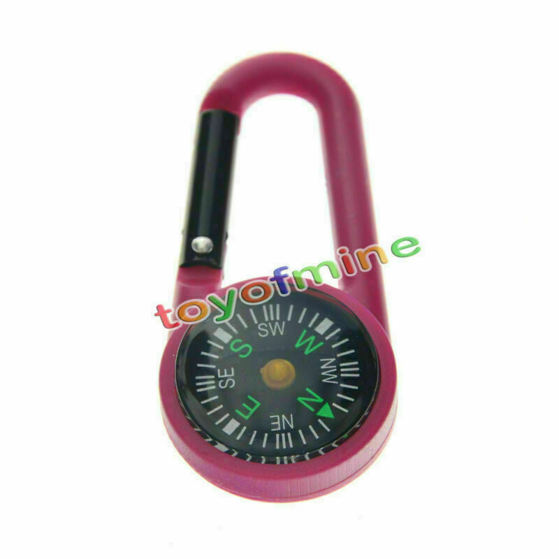Pink 2 in 1 Mini Outdoor Camping Keychain Hook Compass Carabiner Navigation