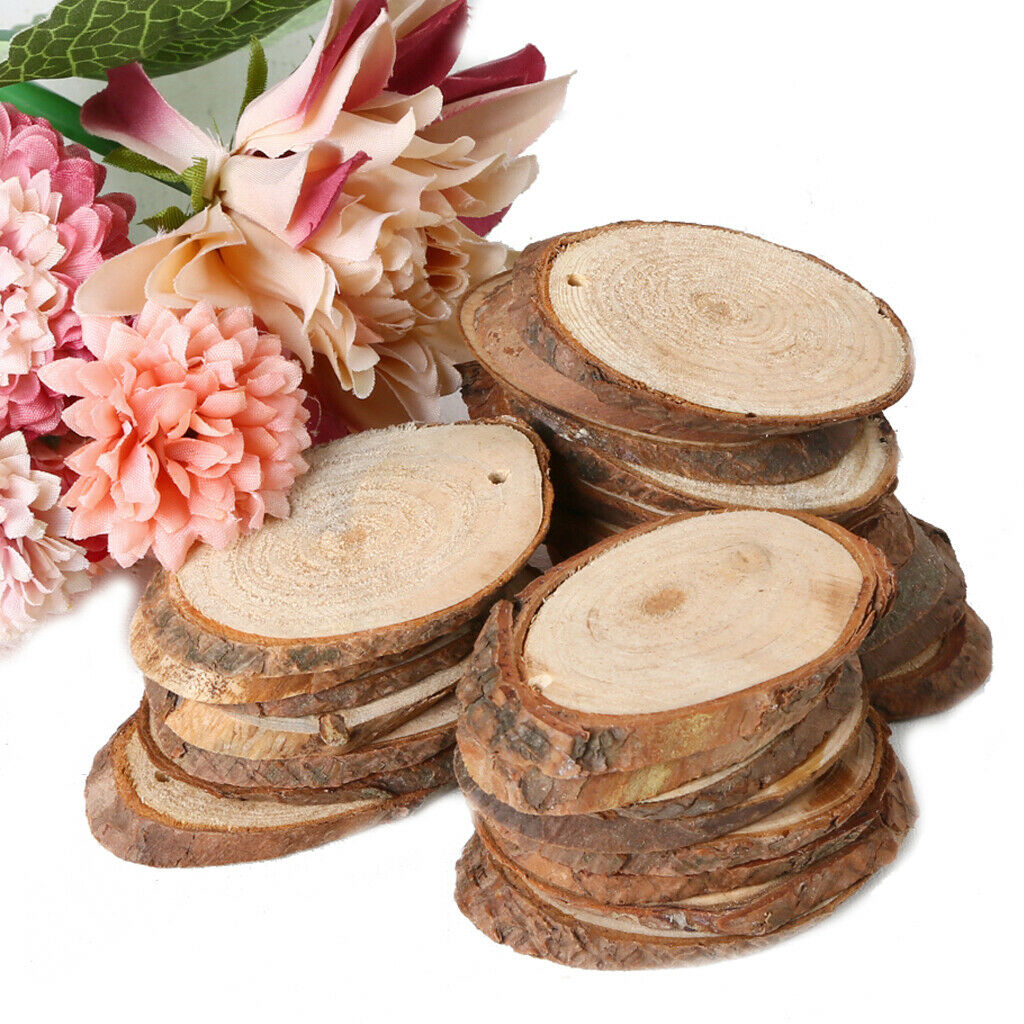 Unfinished Wood Slices - 25 Count Ellipse Natural Rustic Wood Circles, Wooden