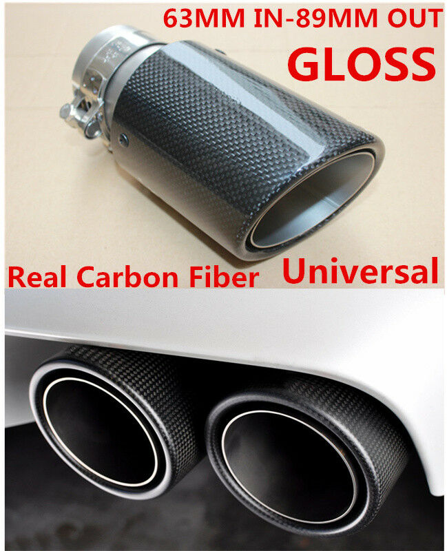 Durable Carbon Fiber Auto Car Exhaust Tip 63MM IN-89MM OUT Muffler Tip