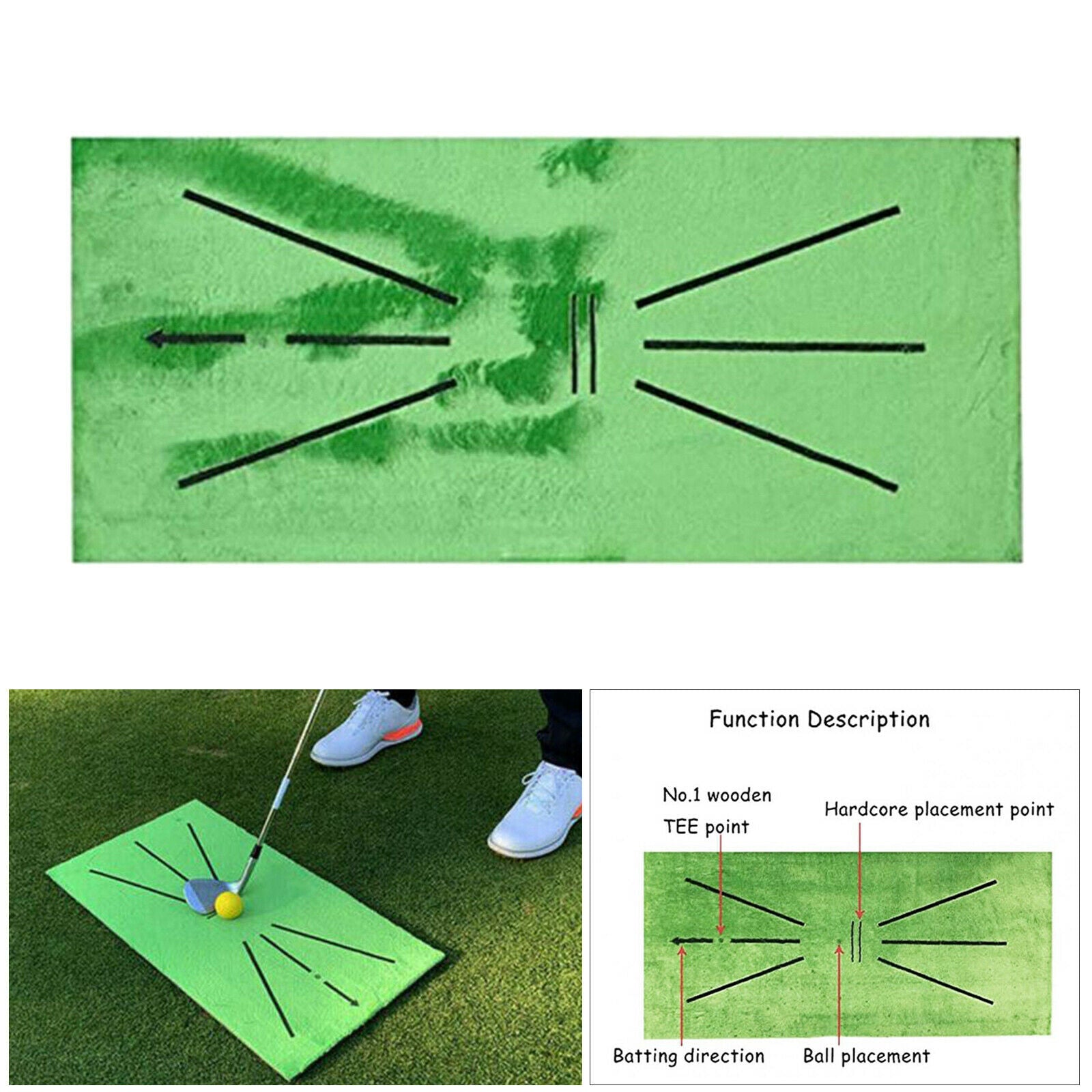 2pcs Practice Mat for Swing Detection Portable Foldable Golf Batting Mat
