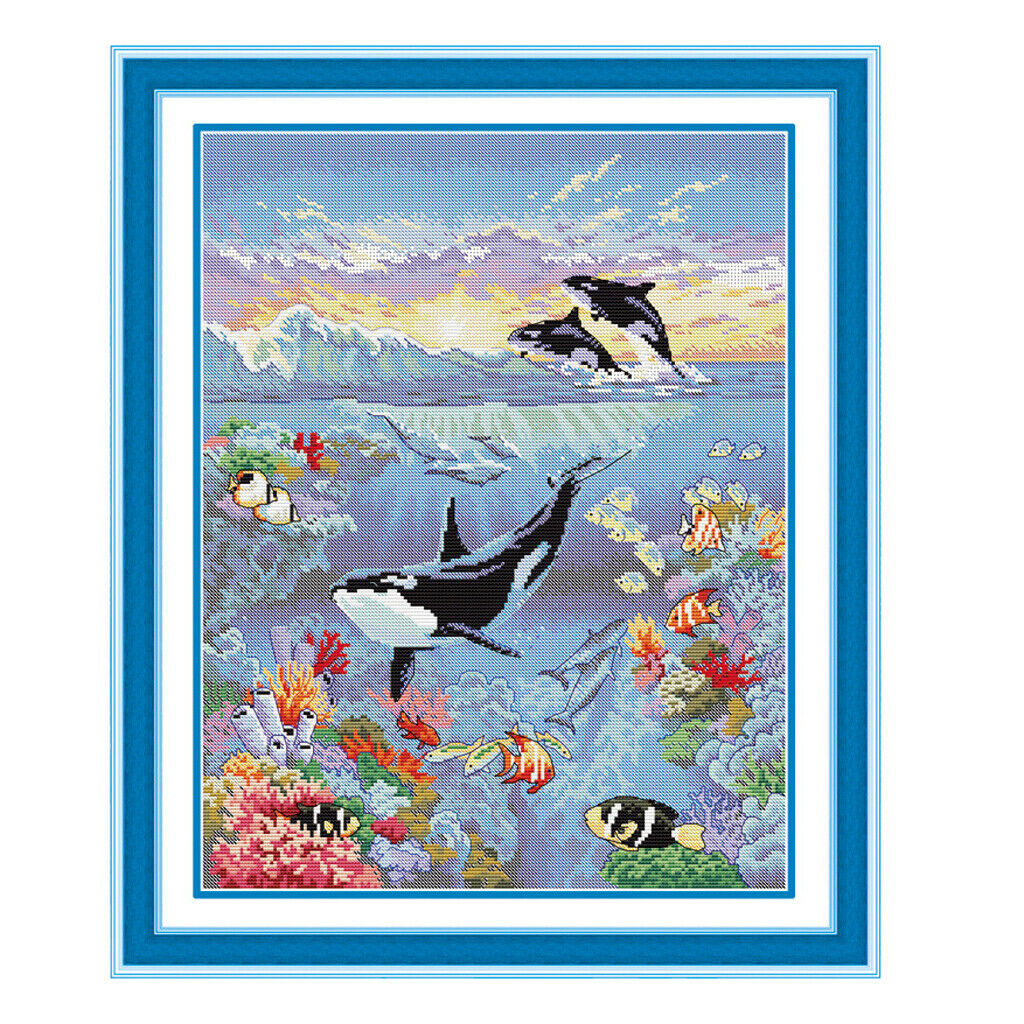 Ocean World Stamped Cross Stitch Kits For Kids Embroidery 11 Counted