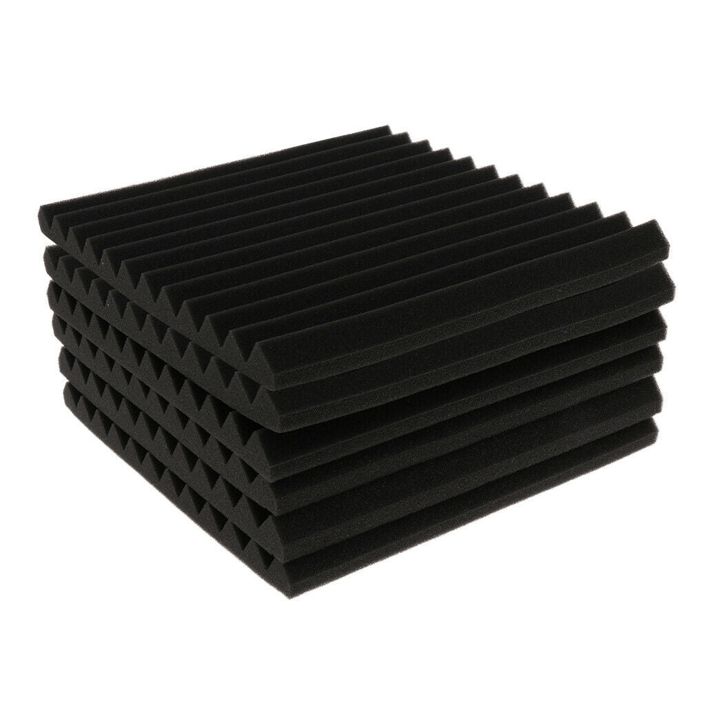 6pcs Acoustic Foam Black Wedge Panel Wall Studio Sound Proof Thick Board