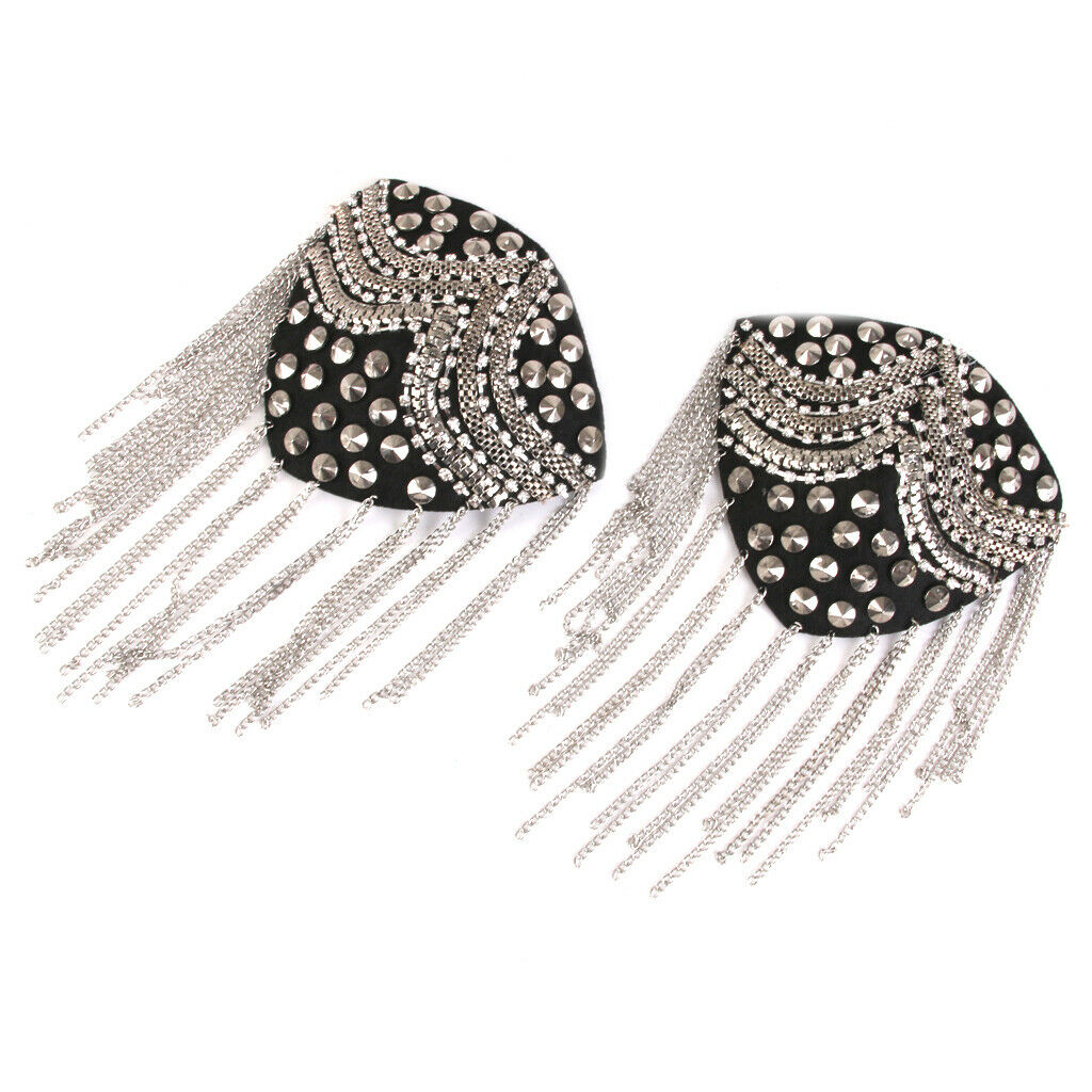 Pair of Rivet Tassel Epaulette Shoulder Board Mark Brooch Costume Gothic Punk