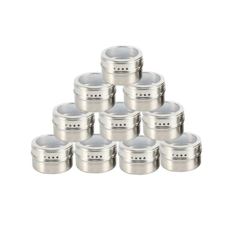 Magnetic Spice Tins Stainless Steel Spice Jar Set With Stickers Pepper ShakersY9