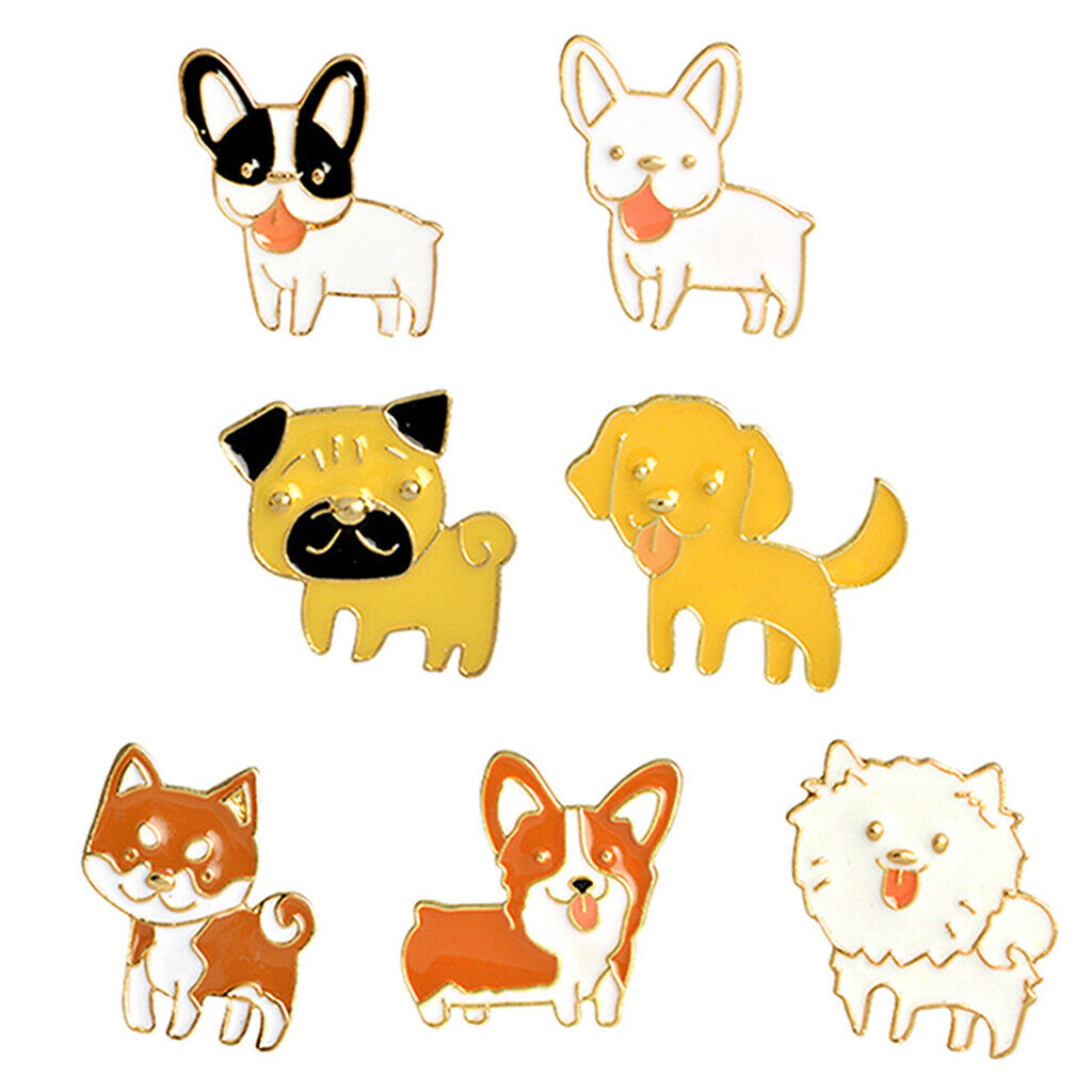 8pcs/set Cute Cartoon Dog Animal Bulldog Pins Brooches Metal Breastpin Party
