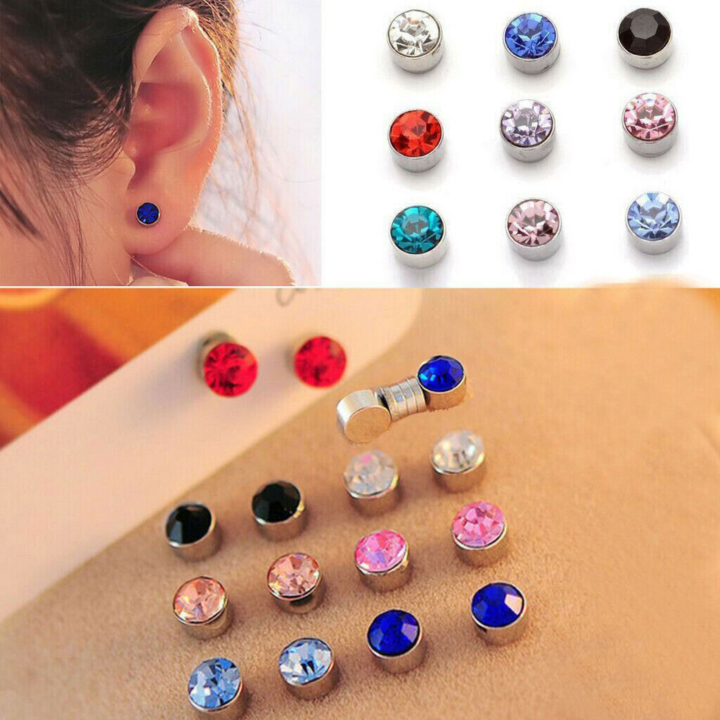 12 Colors Rhinestone Magnetic Earrings Non Piercing Set Womens Fashion