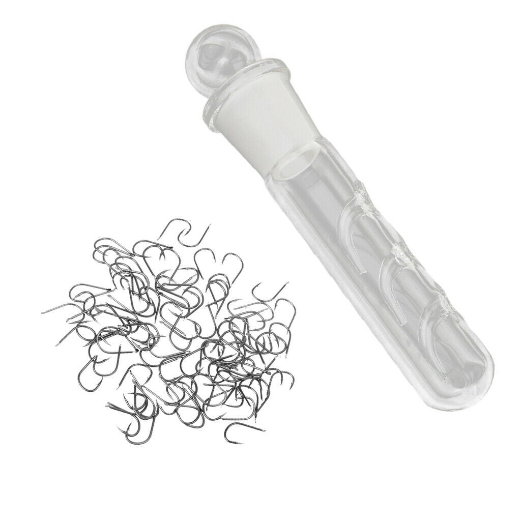 70 Pcs Fishing Hooks & 1 Pcs Clear Glass Planaria Trap Flat Worms and Leeches