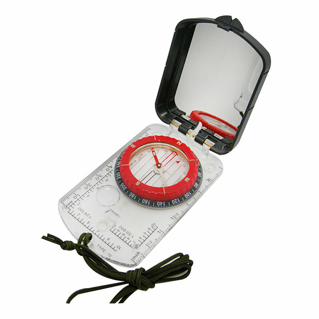 1xSturdy Acrylic Ruler Magnifier Mirror Compass Lanyard Waterproof Pocket Size