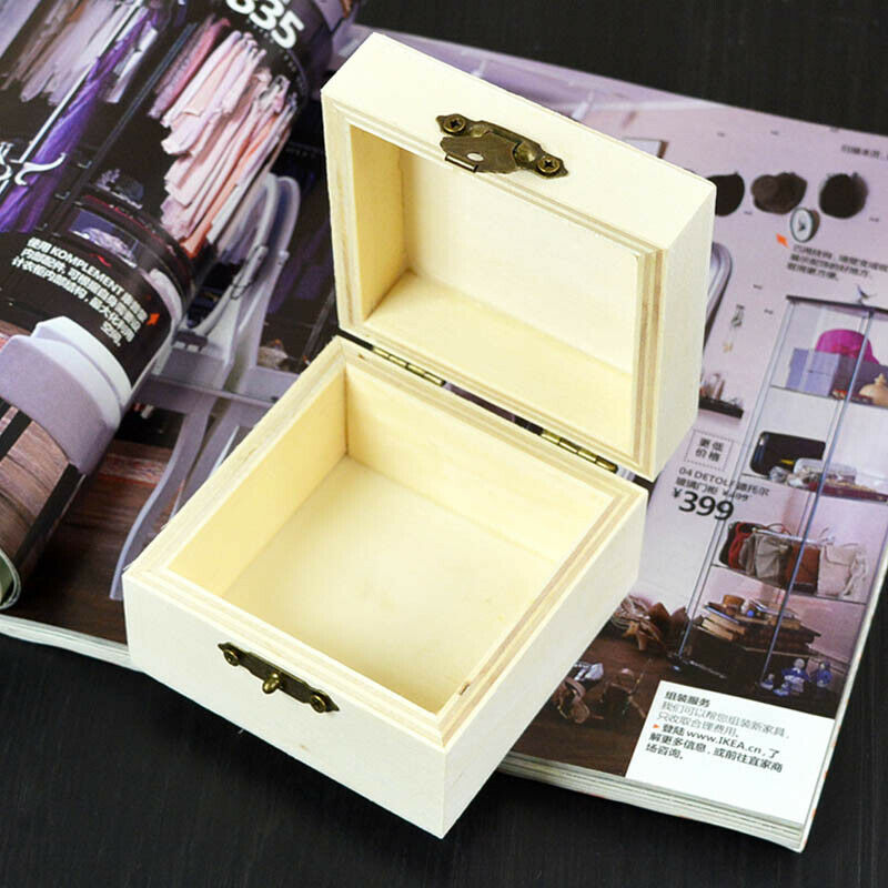 Square Mud Base Wood Jewelry Box 8.2cm Art Decor DIY Nice Wooden Crafts Toys