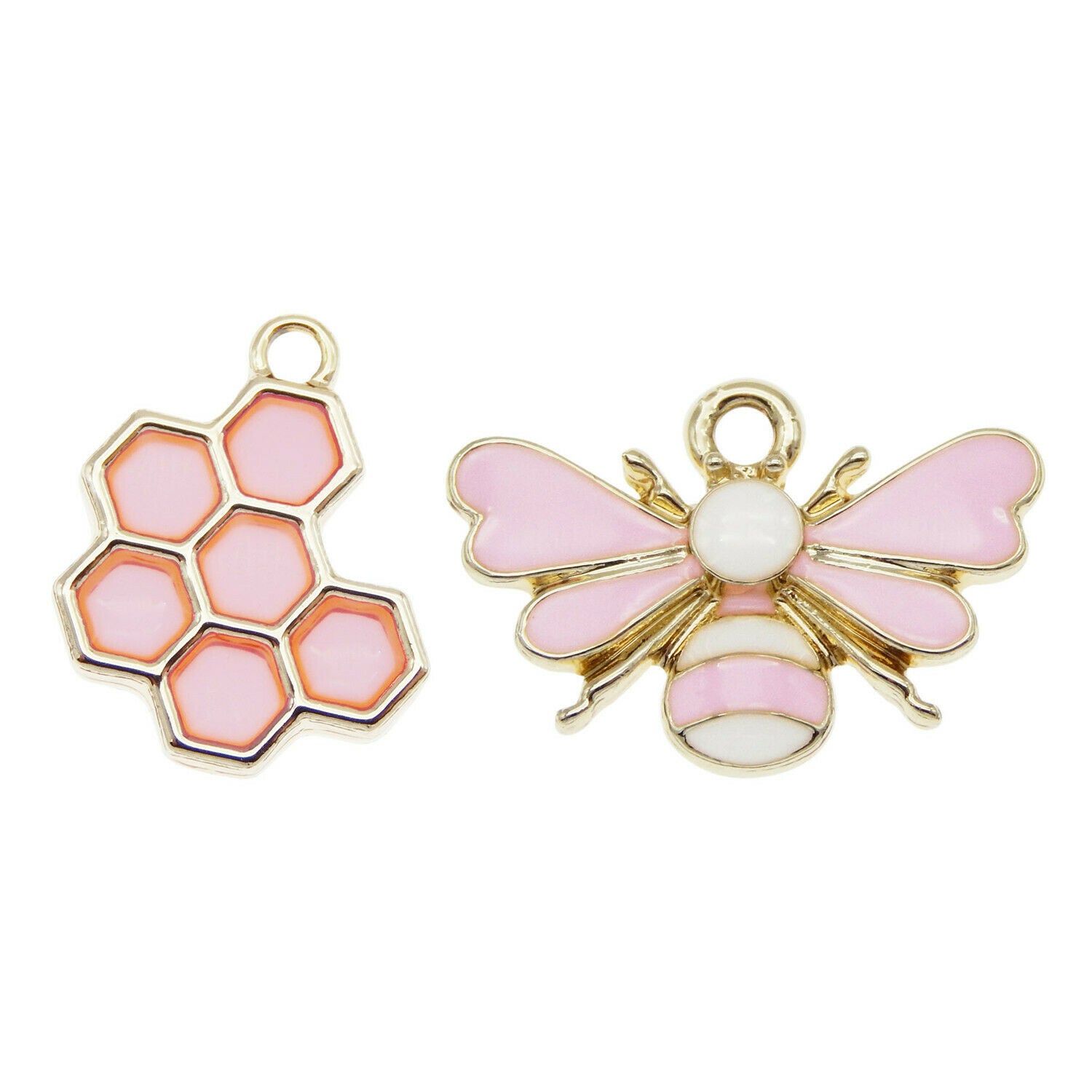 12 pcs Mixed Pink Honeycomb Bracelet Charm Bee Enamel Pendant Jewelry Crafting
