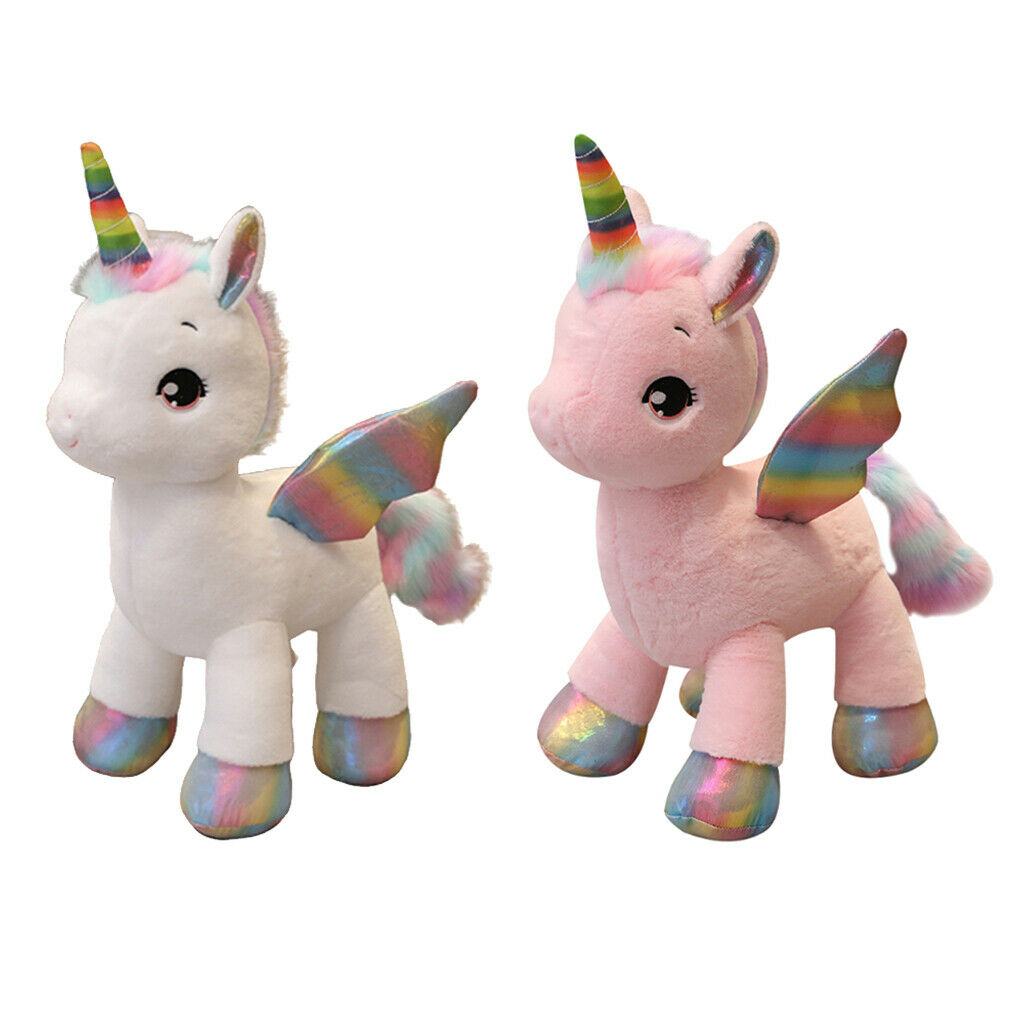Rainbow Hair Tail Wings Soft Unicorn Plush For Baby Girls Gifts Pink