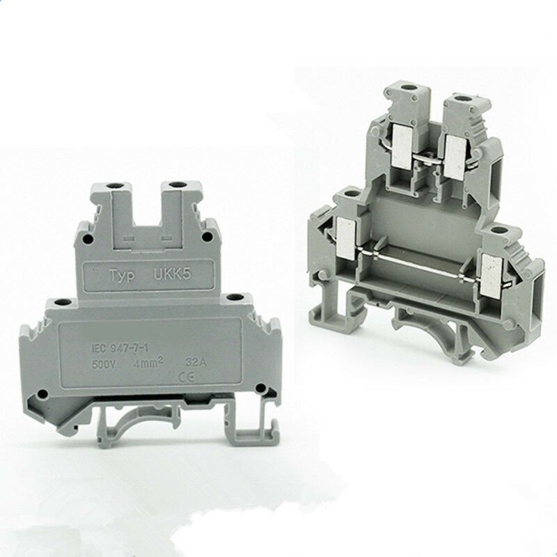 25PCS Double-level Terminal Block Fit for Wire 4mm2(28-10AWG) 600V 32A DIN Rail