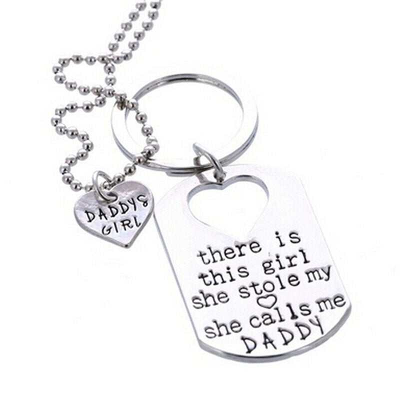 Letter Heart Keychain Necklace Pendant Daddy Daughter Father Girls JewelrySG Pb