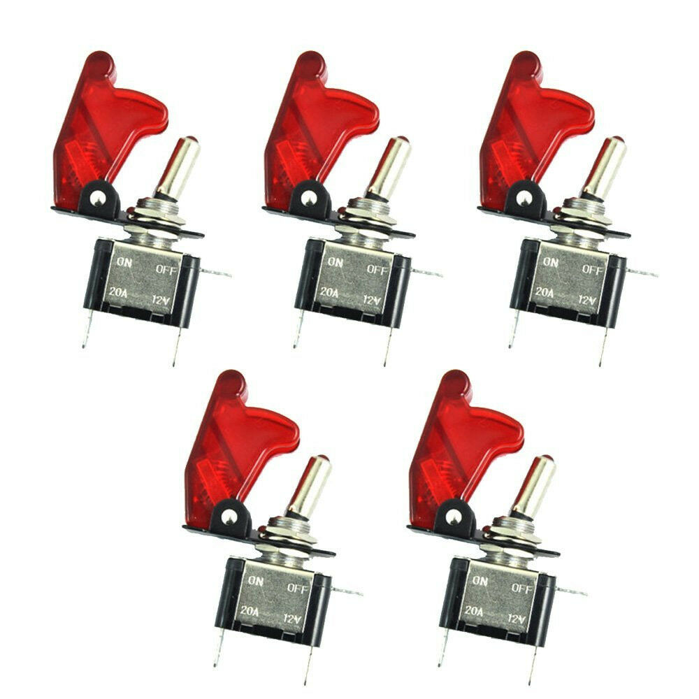 5x 12V 20A Red Cover LED Light Rocker Toggle Switch SPST ON/OFF Car Racing Truck