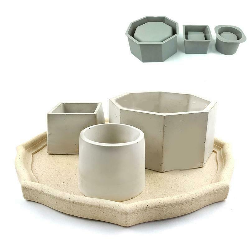 3PCS Flower Pot Silicone Mold DIY Succulents Concrete Plaster Cement Mold