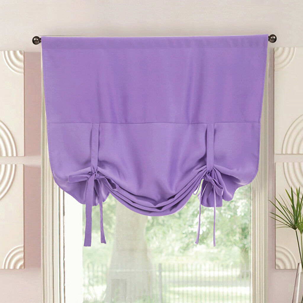 Thermal Insulated Grey Blackout Curtain Tie Up Shade for Small Window Purple