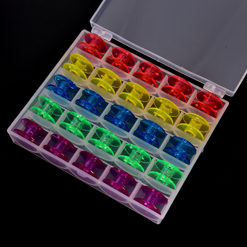 25Pcs/Set Empty Bobbins Sewing Machine Spools Colorful Plastic Case Storage BDAU